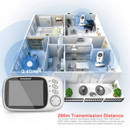 Baby Monitor 2.4G Wireless With 3.2 Inches LCD 2 Way Audio